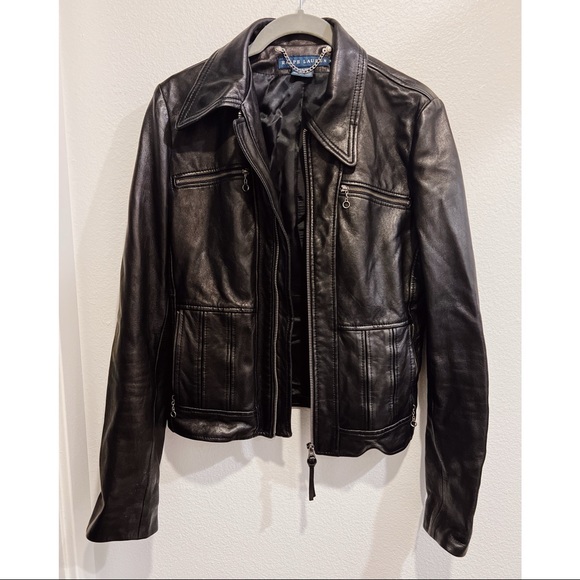 Vintage Ralph Lauren Black Leather Moto Jacket - Picture 2 of 4